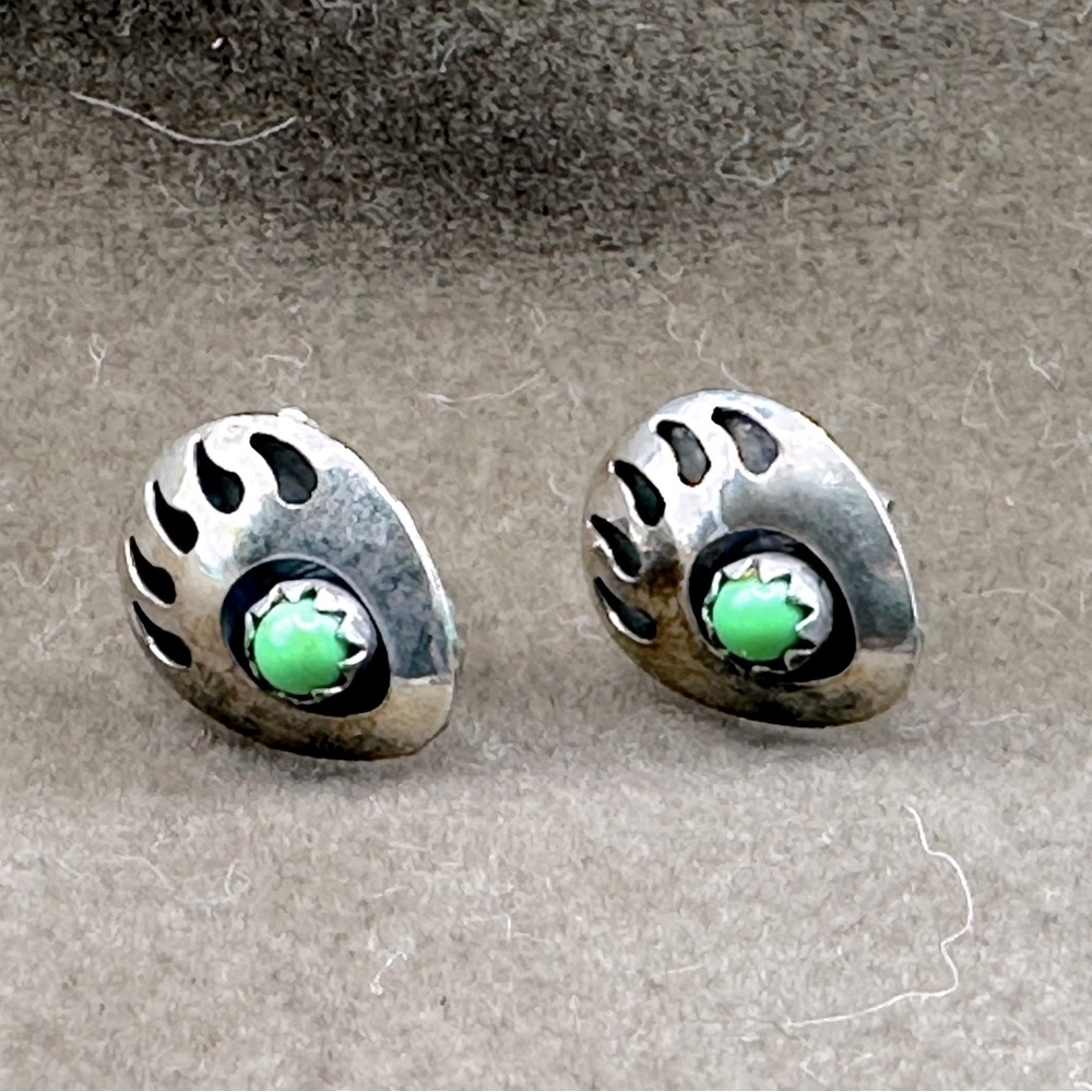 Sterling Silver and Green Bear Paw Earrings